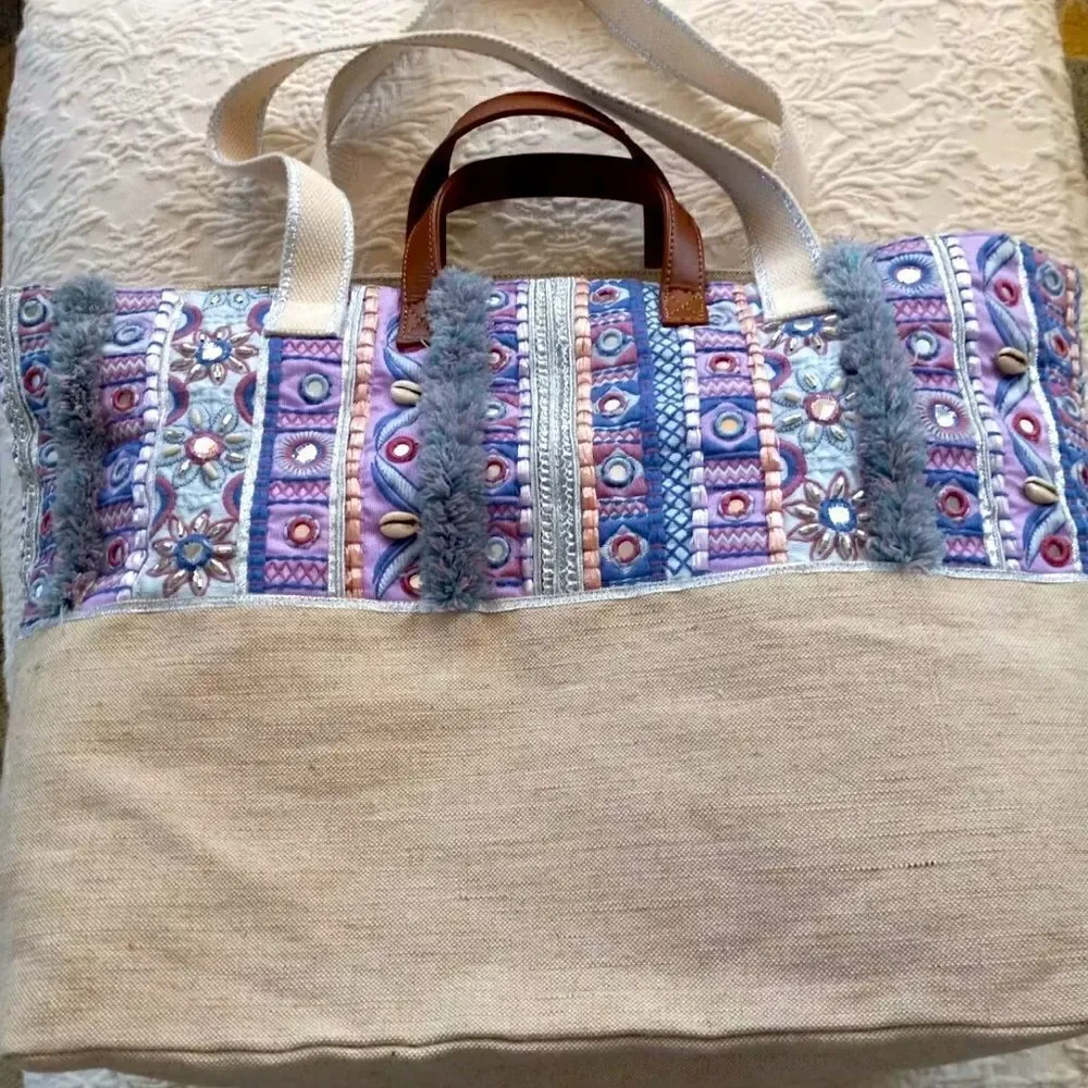 Chico's- Mosaic Print Tote Canvas Embroidered